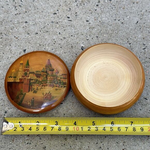 Painted Folk Art Wood Box Moscow 1994 Vintage Mockba Signed Smakula Sveta Russia - Picture 11 of 16